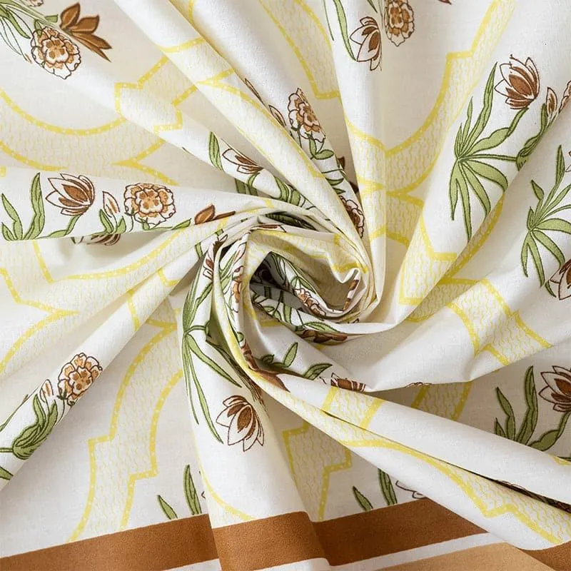 Imara Flora Cotton Bedsheet (Brown) - 144 TC media 5