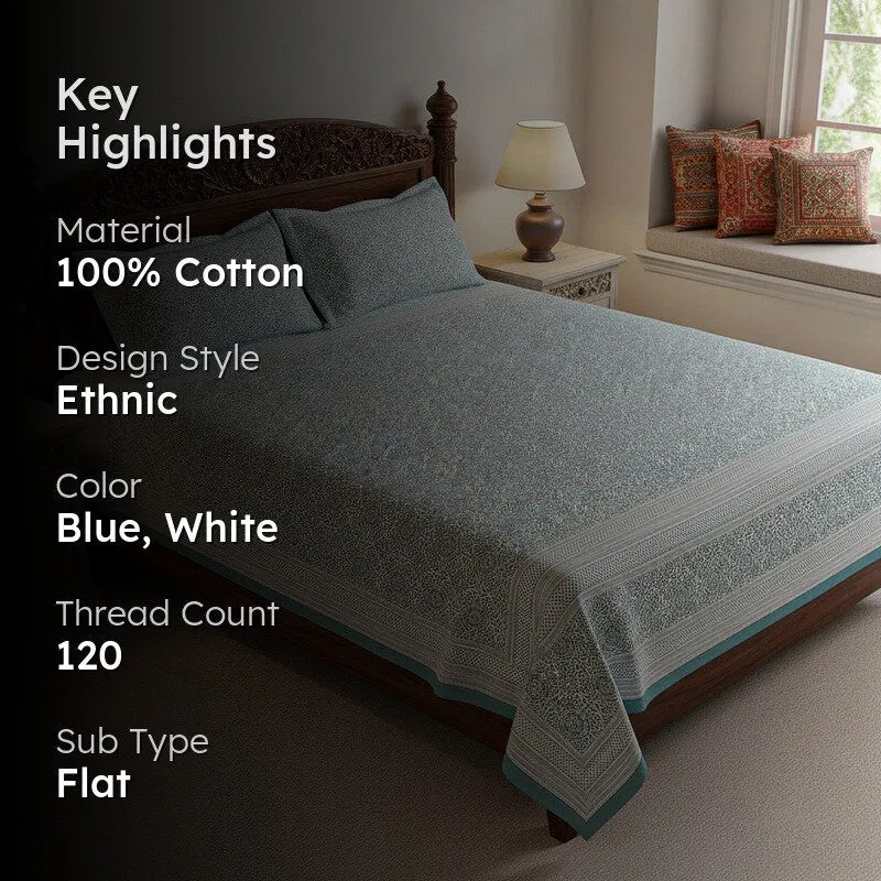 Anvi Ethnic Printed Bedsheet - Light Blue media 2