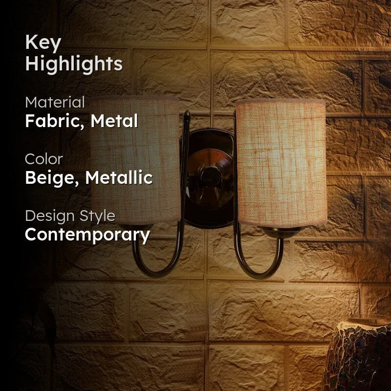 Veda Duo Cylindrical Fabric & Metal Wall Lamp - Beige media 2