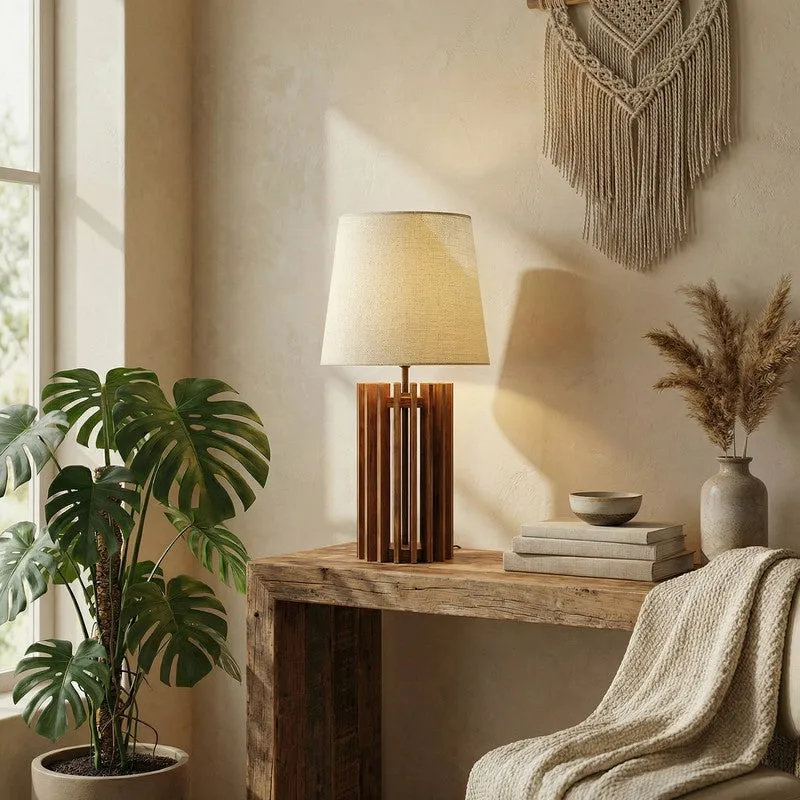 TranquilShade Wooden Table Lamp - Brown media 3