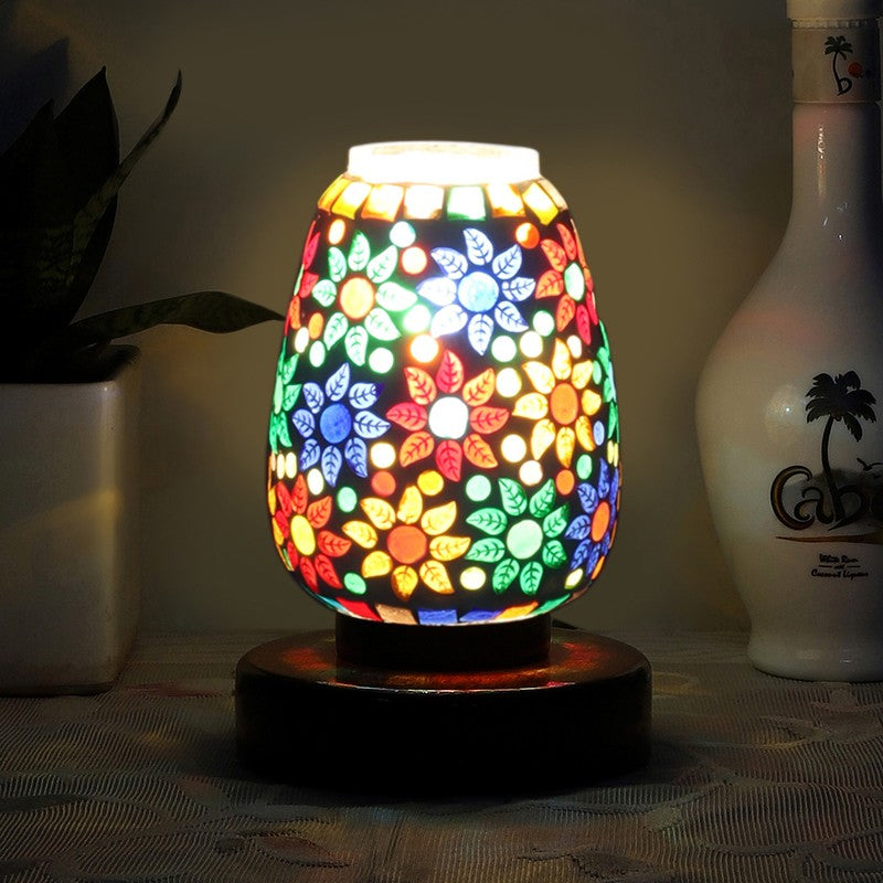 Aurelinea Glass Table Lamp With Wooden Base - Multicolor