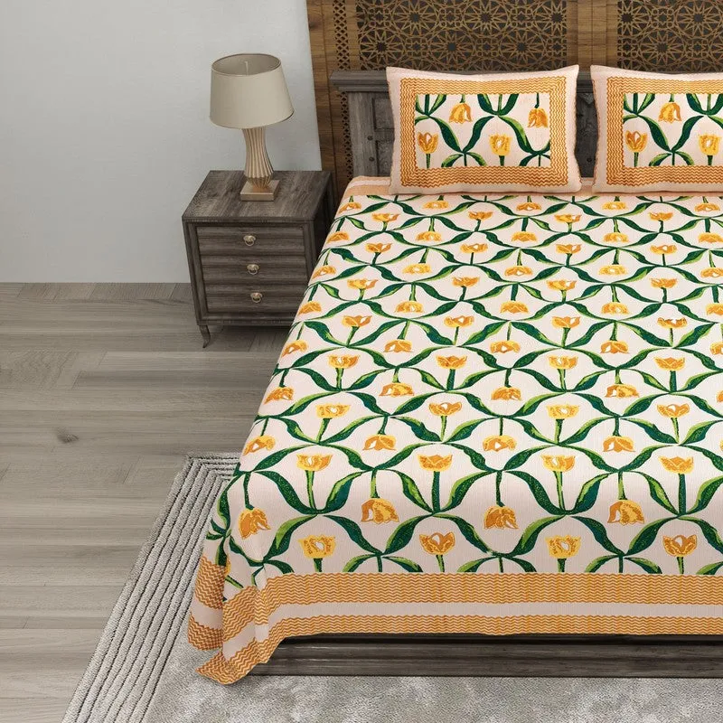 Patternus Cotton Bedsheet (Yellow,Green) - 240 TC media 3