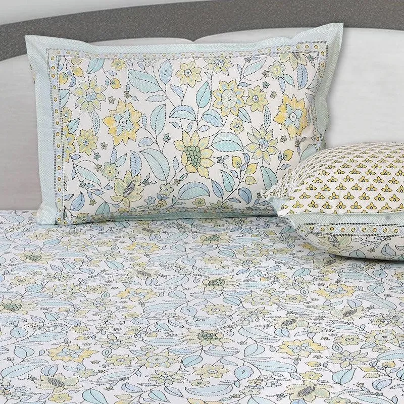 Rigavo Floral Cotton Bedsheet (Blue,Yellow) - 160 TC media 4