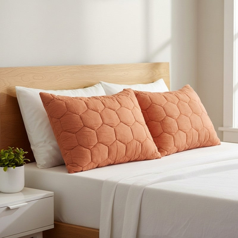 Hexagon Quilted Cotton Pillow - Set Of Two