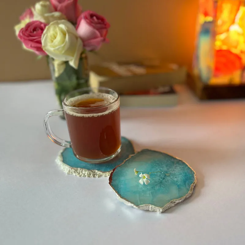 Byrona Handcrafted Crystal Agate Coaster (Turquoise) - Set Of Two media 5