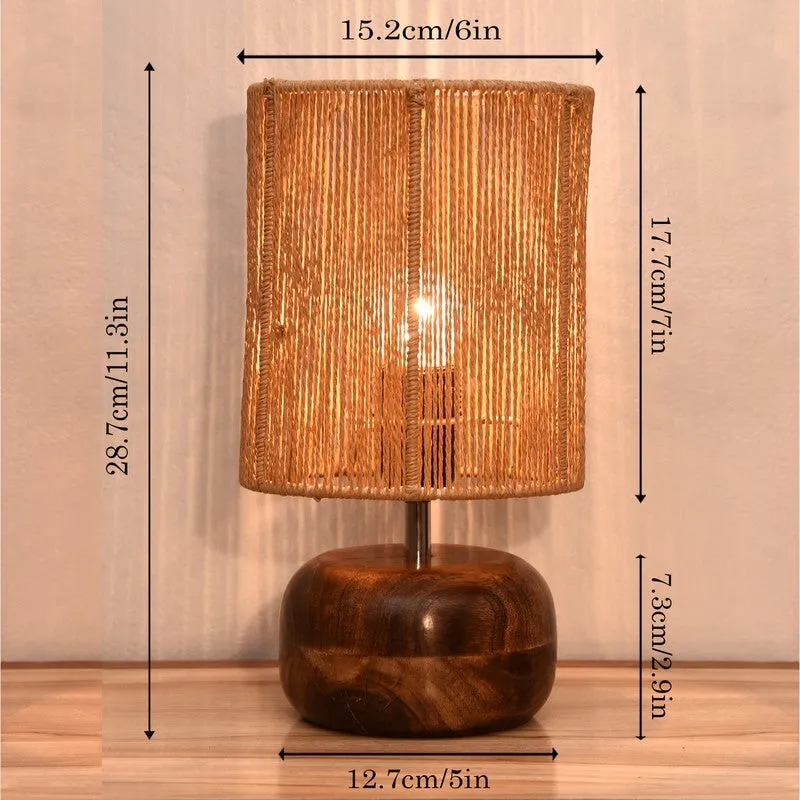 Glowora Wooden Table Lamp - Brown,Beige media 6
