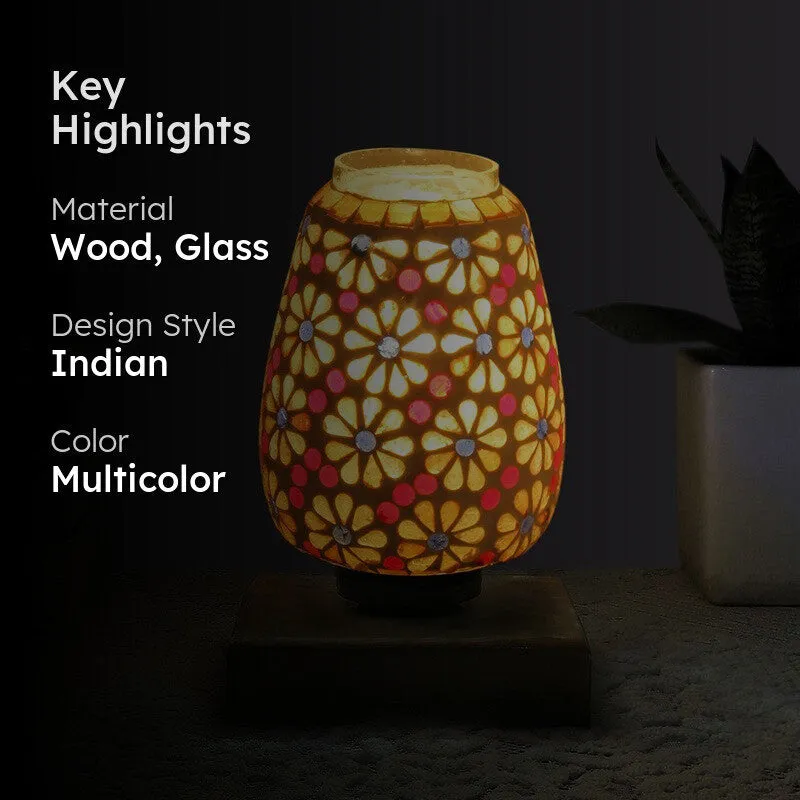 Mirano Glass Table Lamp With Wooden Base - Multicolor media 2