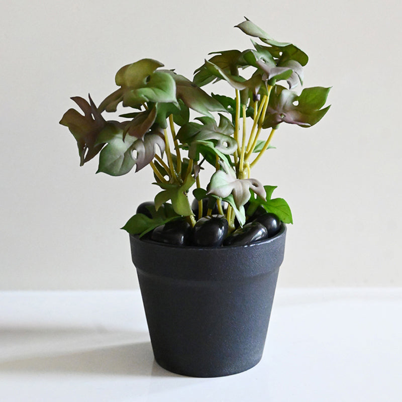 Minstera Artificial Mini Monstera Plant With Black Plastic Pot - Purple & Green media 2