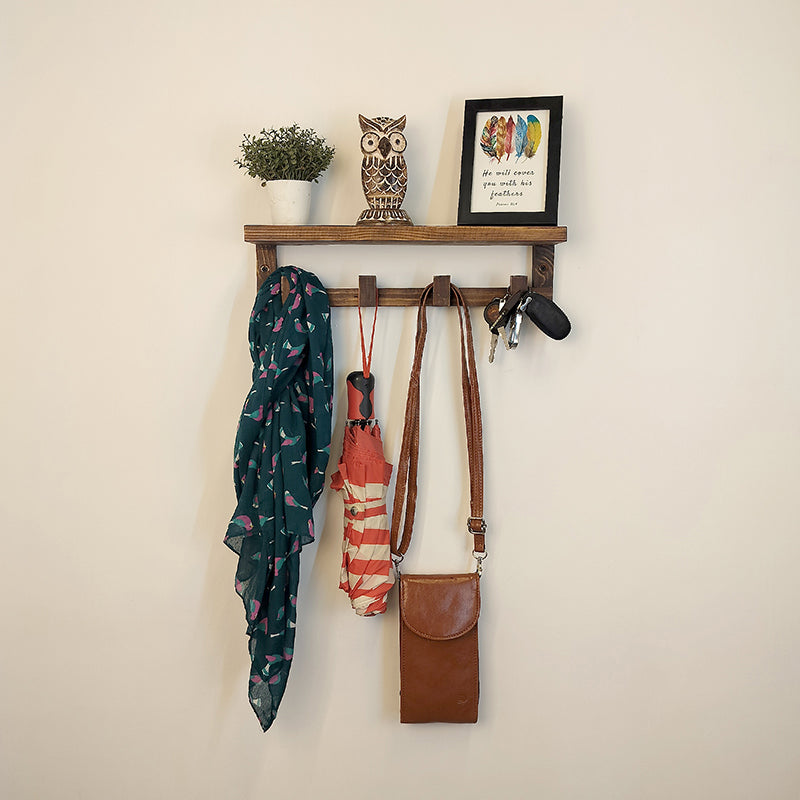 Dwaar Wooden Wall Shelf Organiser with Key Holders media 3