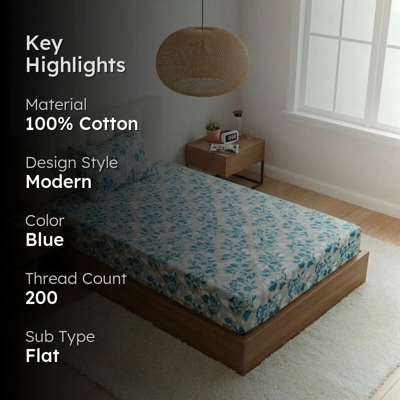Gemonisis Printed Cotton Bedsheet (Blue) - 200 TC media 2