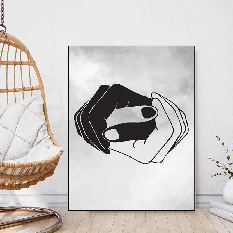 Monochrome Hands Wall Painting With Frame media 3