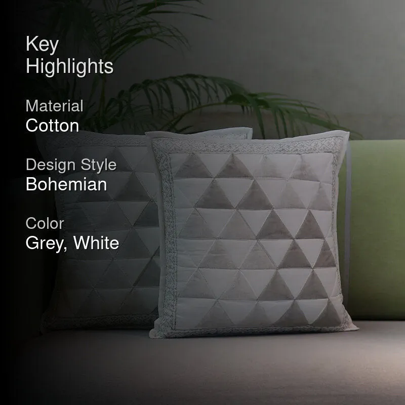 India Circus Shadowstone Tufted Cotton Cushion Cover (Grey & White) - Set Of Two media 2