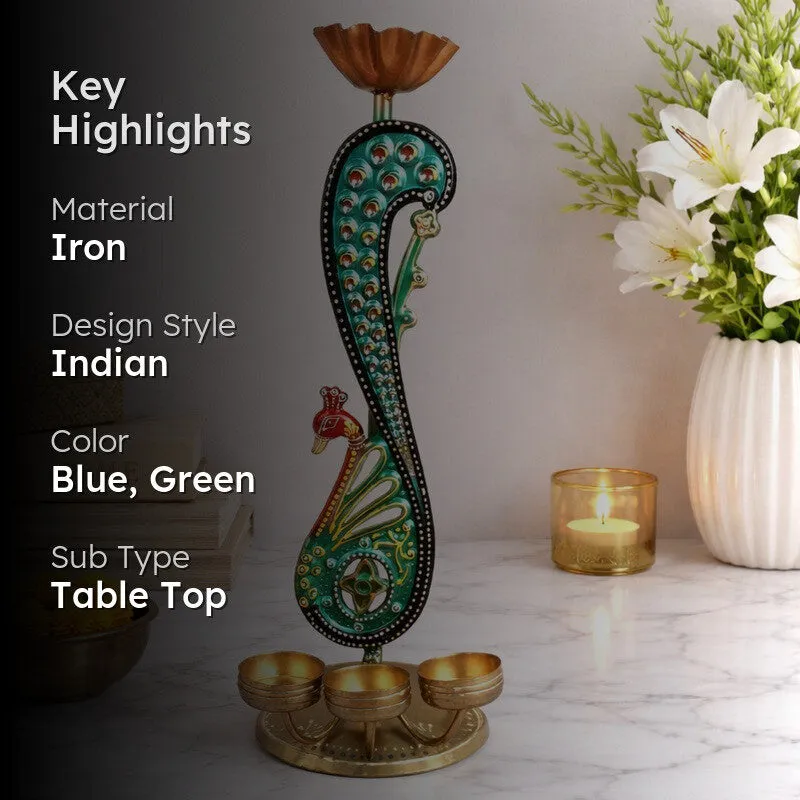 Peacock Majesty Quad Slot Iron Tea Light Candle Holder media 2