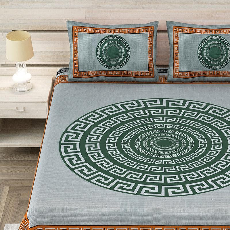 Greek Key Printed Cotton Bedsheet (Green) - 160 TC media 3