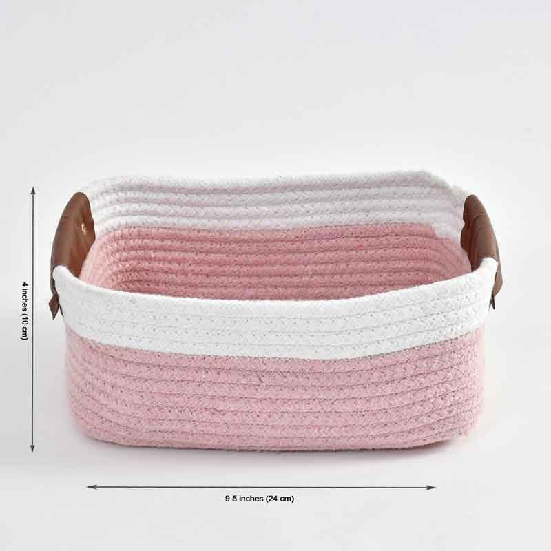 Solid Ecstasy Cotton Storage Basket - Pink & White media 5