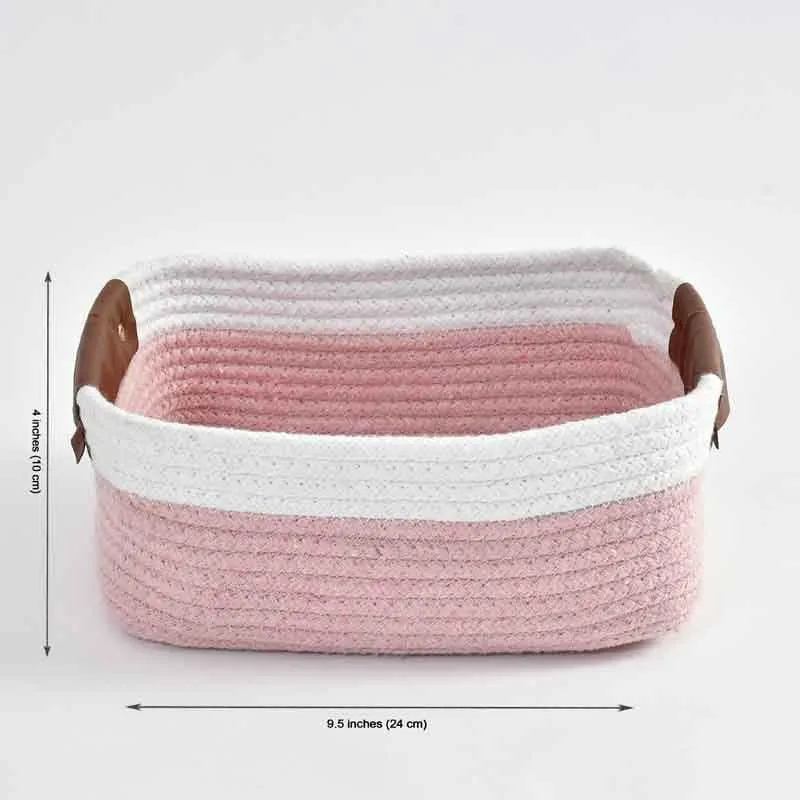 Solid Ecstasy Cotton Storage Basket - Pink & White media 5