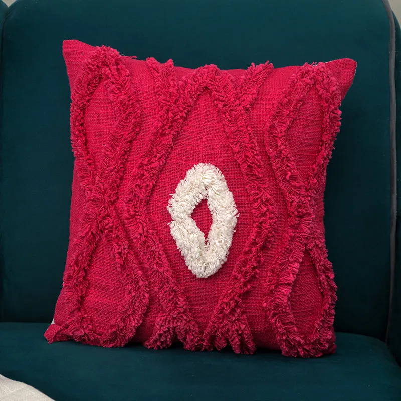 Brush Stitch Tufted Cushion Cover - Red media 3
