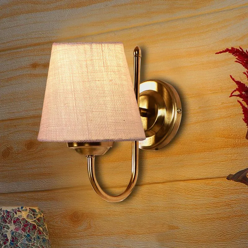 Altura Conical Fabric & Metal Wall Lamp - Beige & Gold media 1