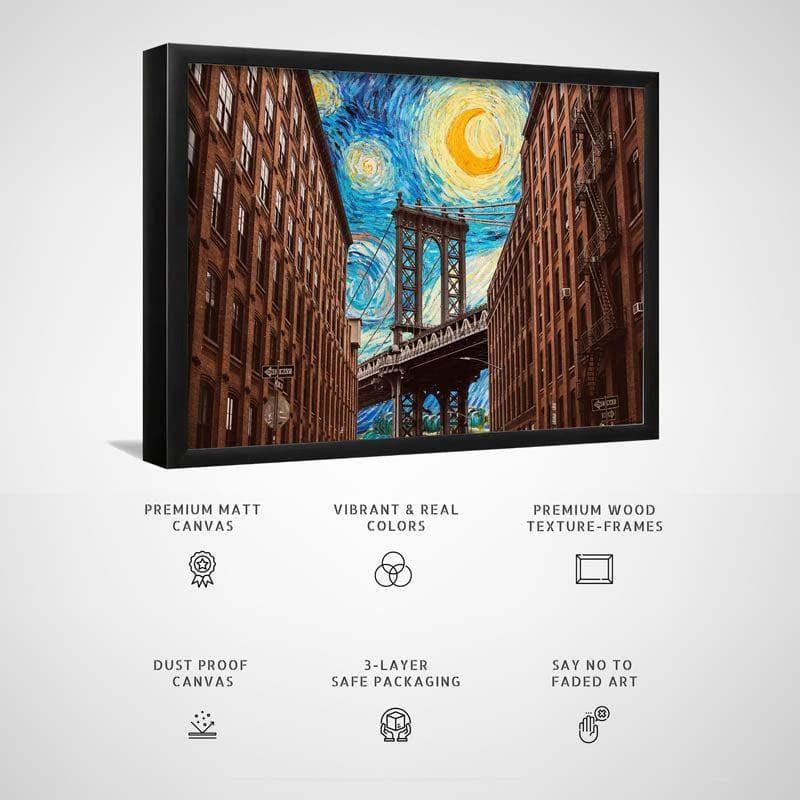 Brooklyn Bridge Starry Night Mixed By Vincent Van Gogh - Black Frame media 3