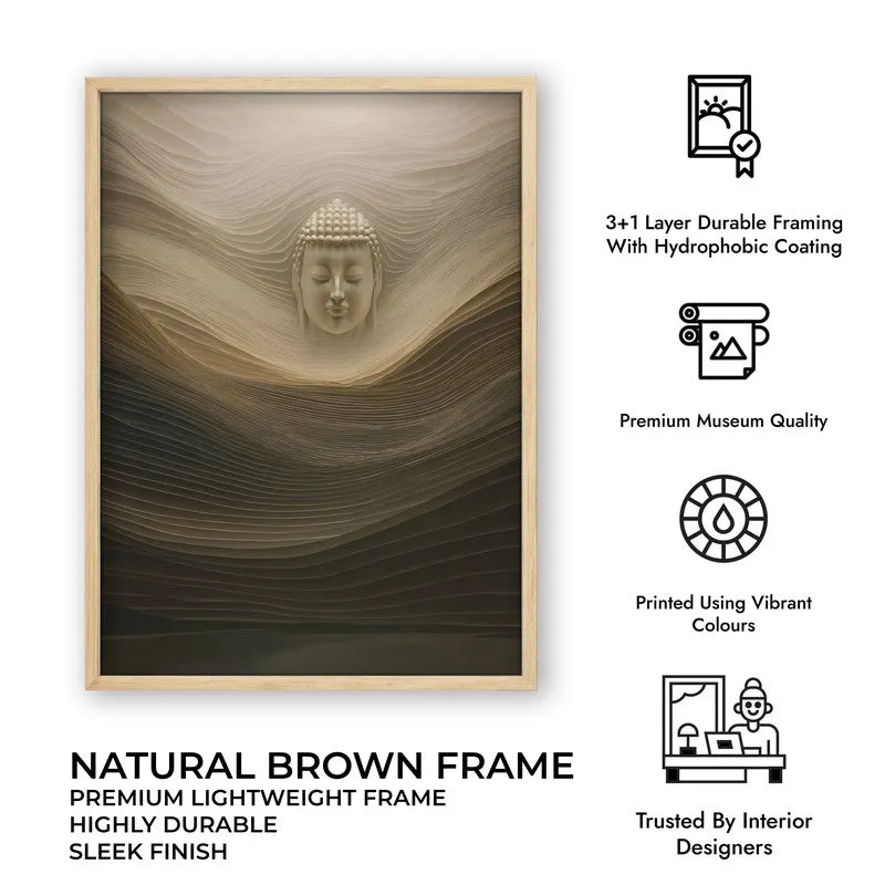 Silent Buddha Archival Paper Wall Painting With Brown Frame media 9