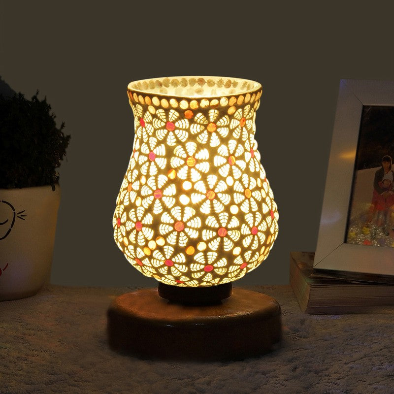 Arvyn Mosaic Glass Table Lamp With Wooden Base - Multicolor