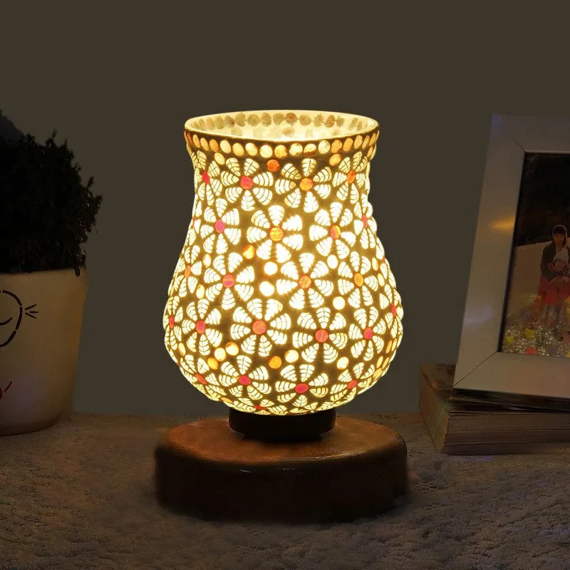 Arvyn Mosaic Glass Table Lamp With Wooden Base - Multicolor media 1