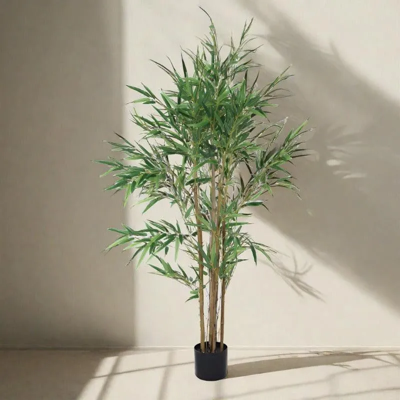 Faux Bamboo Plant With Black Plastic Pot (4.92 ft) - Dark Green media 4