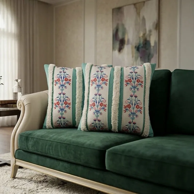 Craft Bloom Tufted Cushion Covers (Green) - Set Of Two media 4