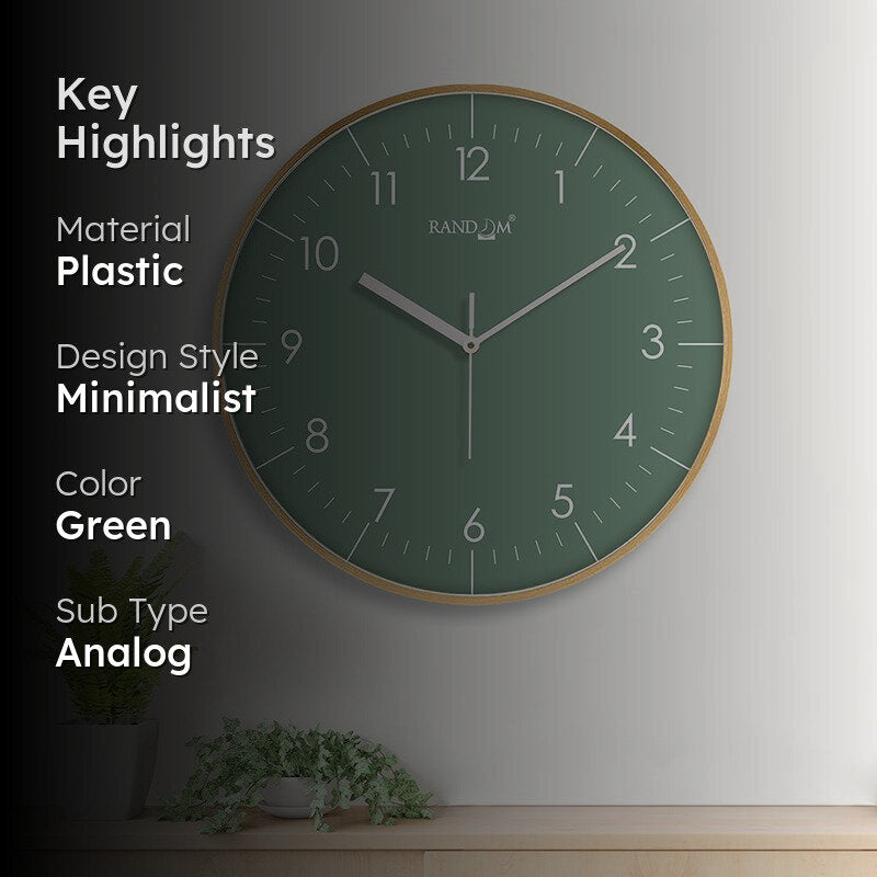 Benot Gold Analog Wall Clock - Green media 2