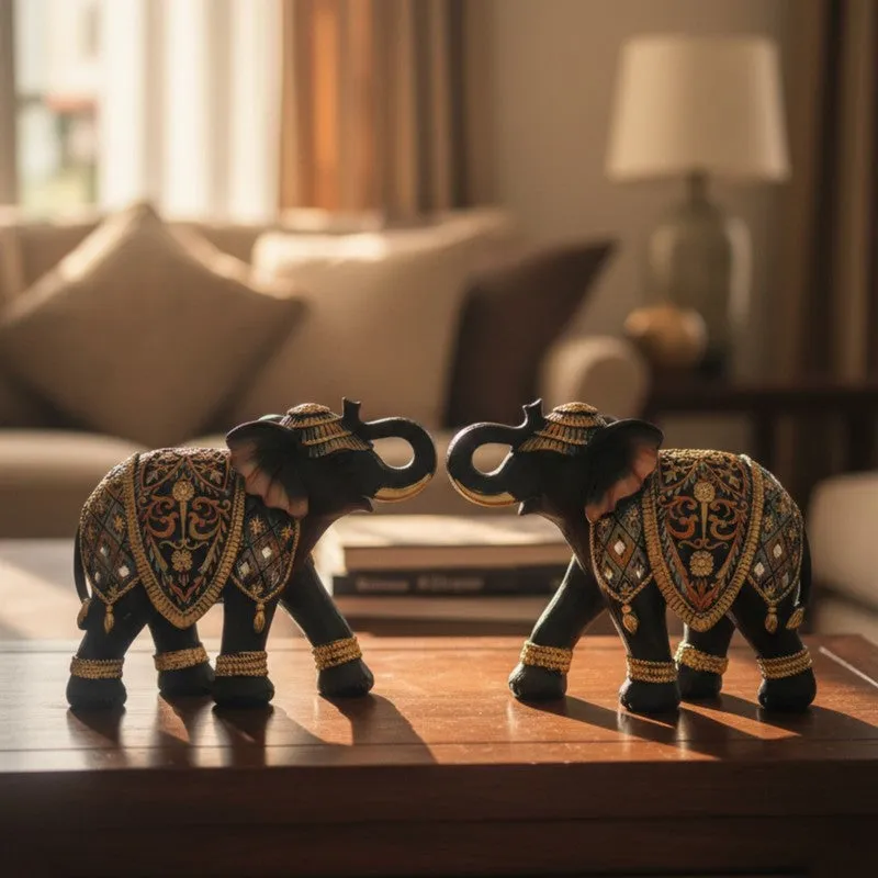 Vintage Royal Elephant Resin Showpiece - Set of Two media 3
