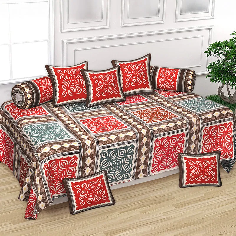 Ayatana Ethnic Cotton Diwan Set (Red) - Eight Piece Set media 1