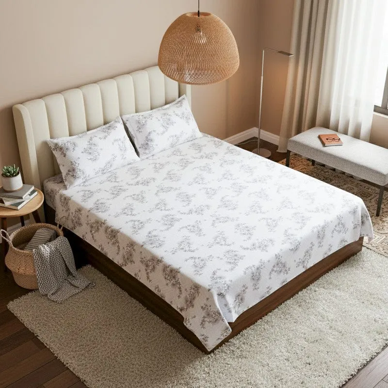 Coquette Floral Cotton Bedsheet (Grey) - 180 TC media 1