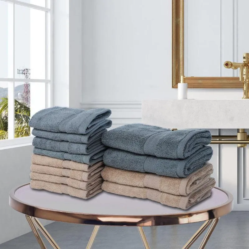 Miorah Hand & Face Towel Combo (Grey & Beige) - Set Of Twelve media 1