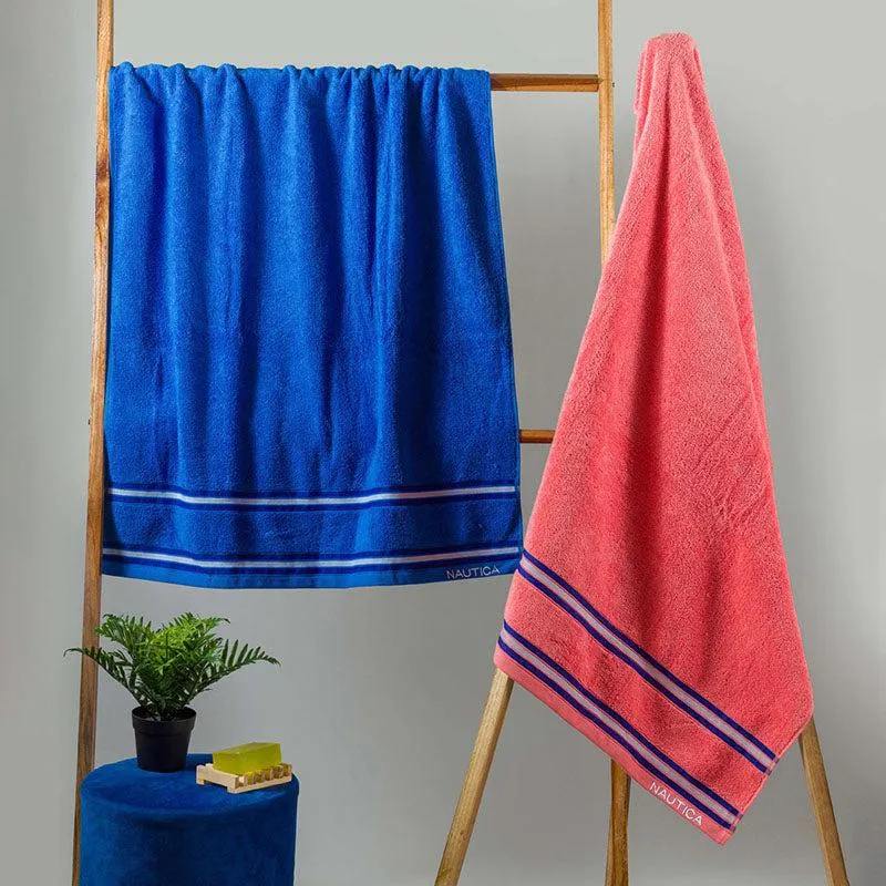 Nautica Dove Down Cotton Towel Set (Royal Blue & Coral) - Set Of Two media 3