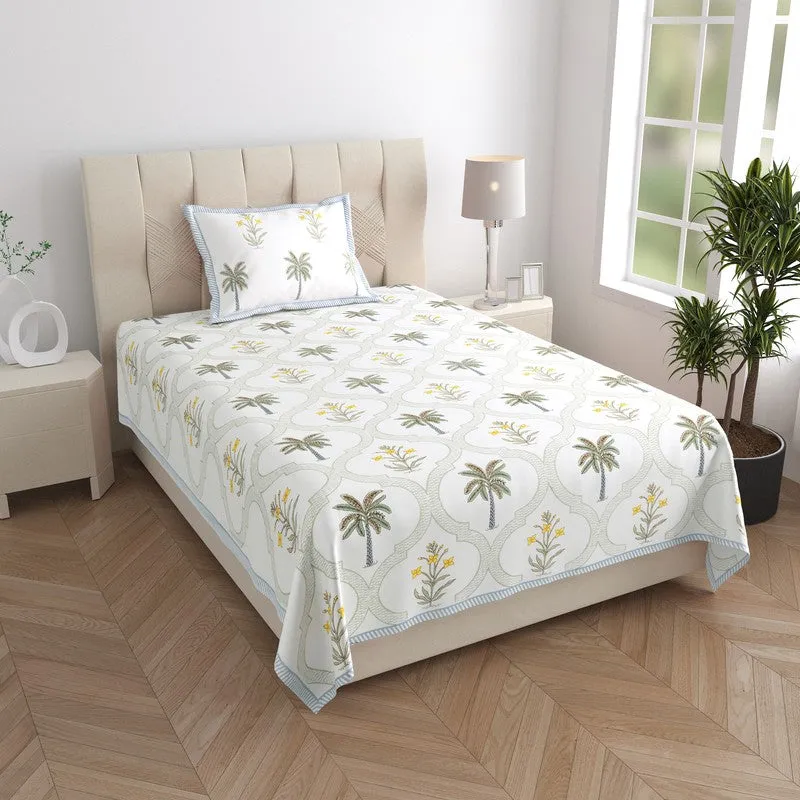 Haveli Block Cotton Bedsheet (Green,Yellow) - 180 TC media 1