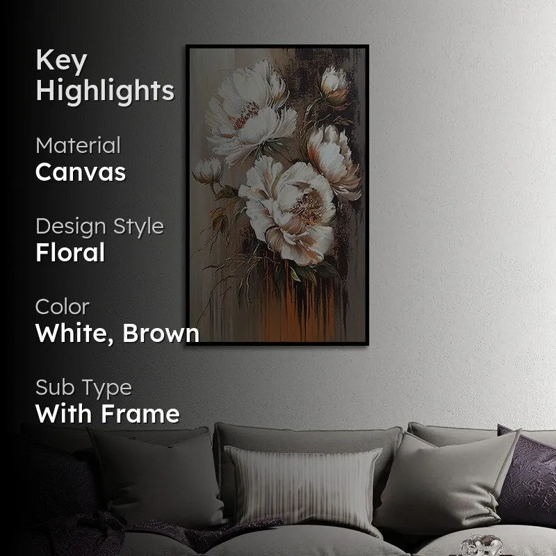 Twilight Peonies Floral Canvas Wall Painting With Frame - Black media 2