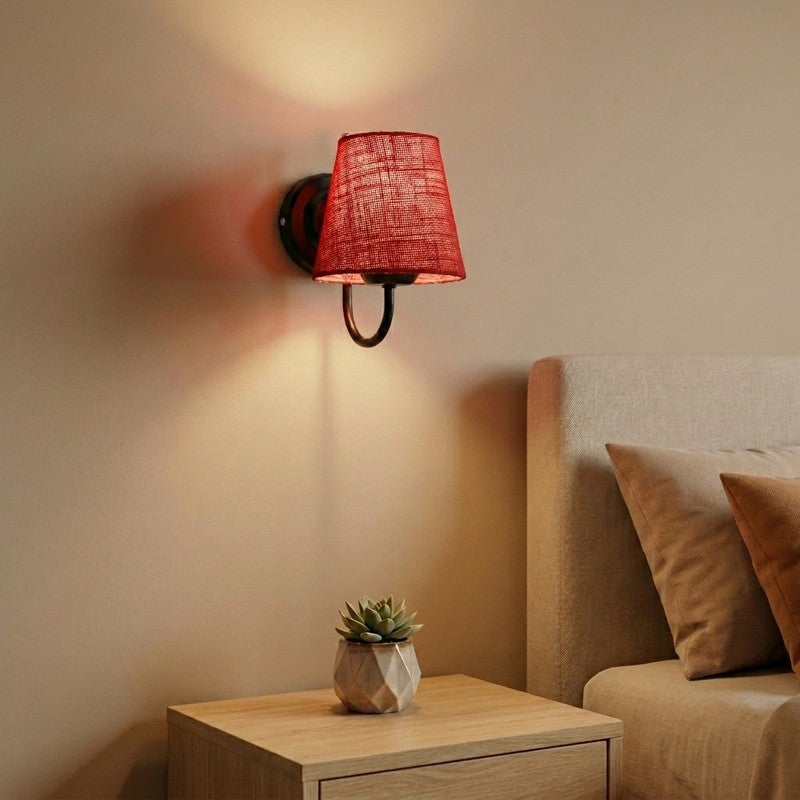OrbitShade Scarlet Weave Jute Wall Lamp - Red