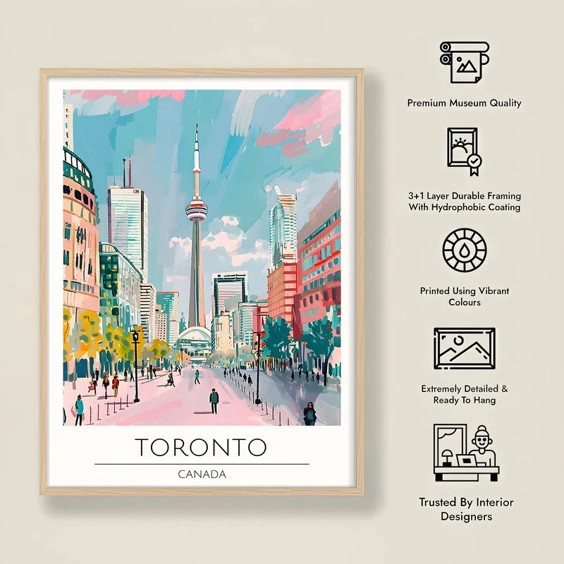 Vintage Toronto Framed Canvas Archival Canvas Wall Painting - Natural Brown Frame media 8