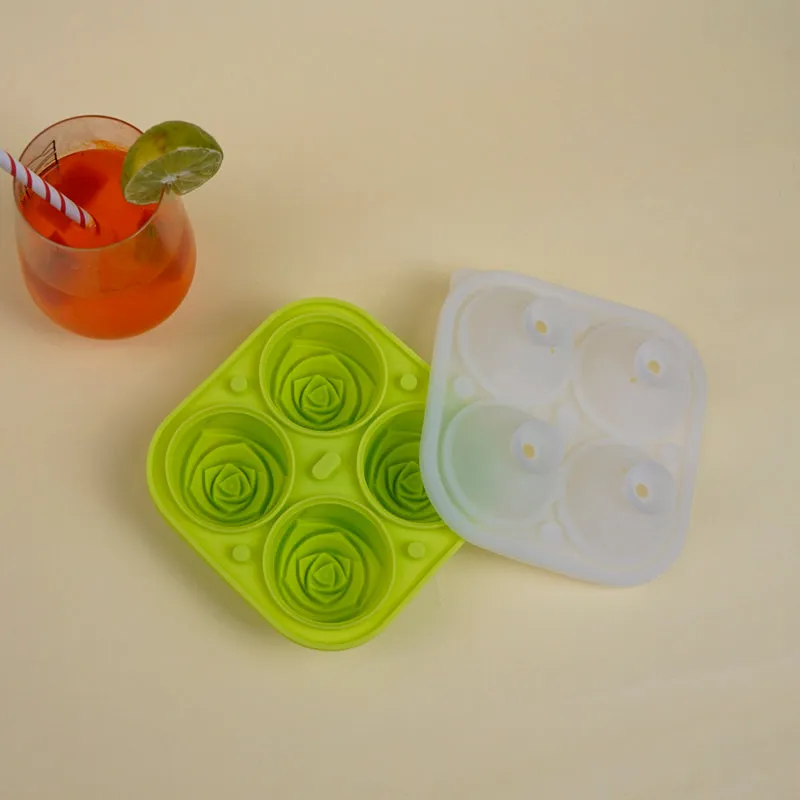Rose Silicone 4-Cube Ice Mould - Green media 1