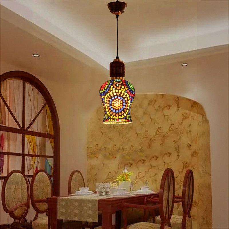 Mosaic Grid Pendant Wooden Ceiling Lamp