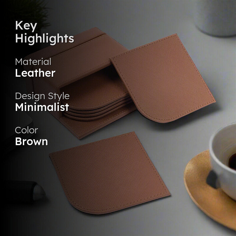 Ceastra Faux Leather Coaster (Brown) - Seven Piece Set media 2