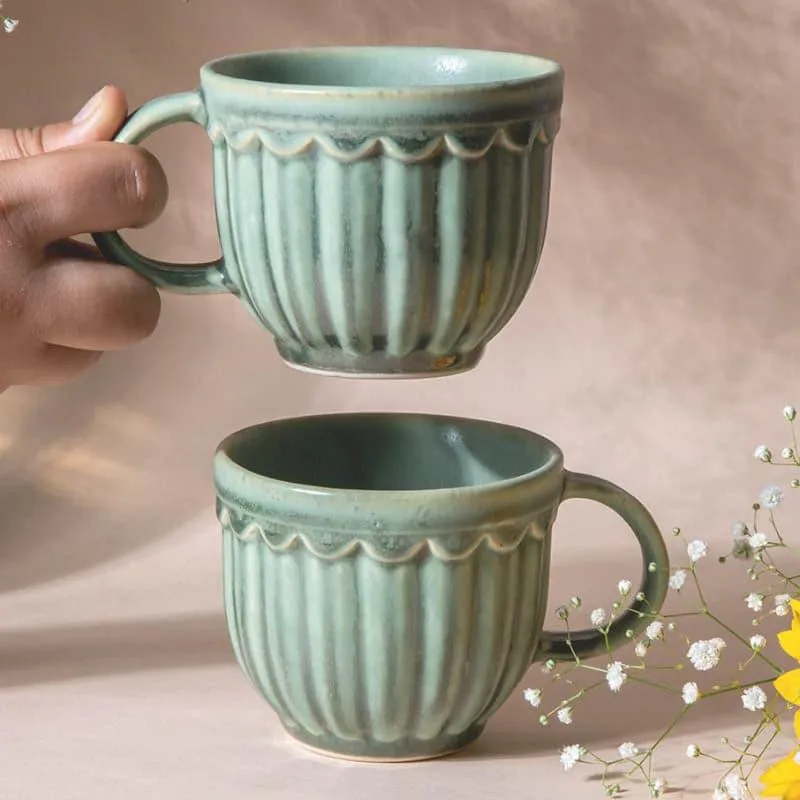 Terra Ceramic Coffee Mug (350 mL Each/Aqua) - Set of Two media 1