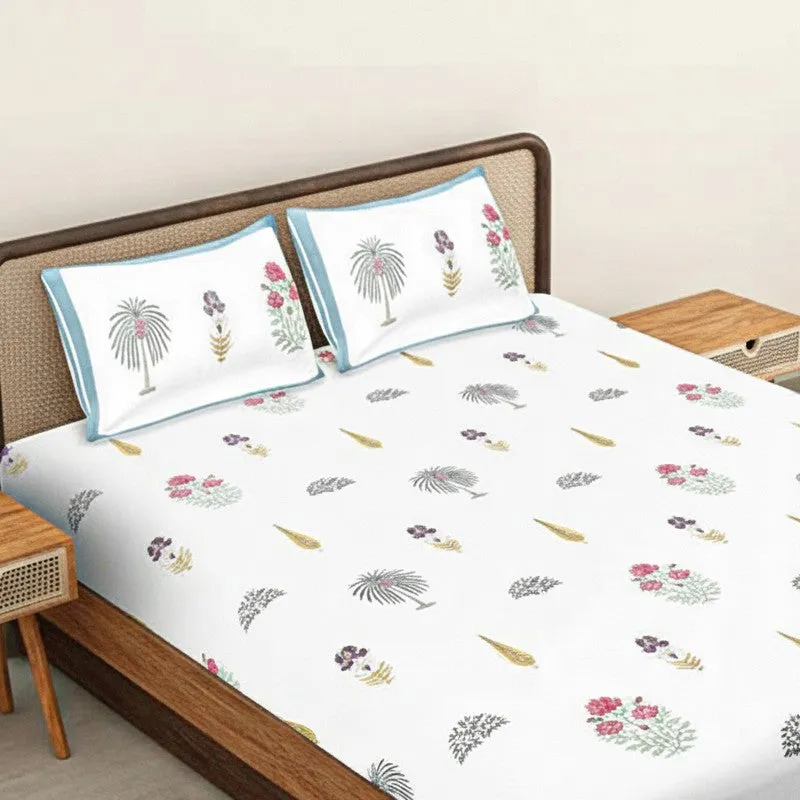 Gulshan Cotton Bedsheet (White, Blue) - 180 TC media 3