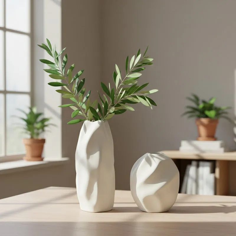 Sculpa Organic Sculpted Ceramic Vase(Ivory) - Set Of Two media 1