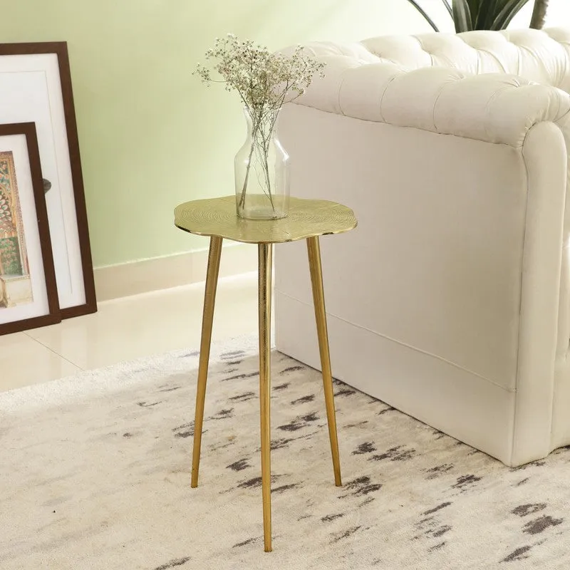Rustic Log Top Aluminum Side Table - Gold media 1