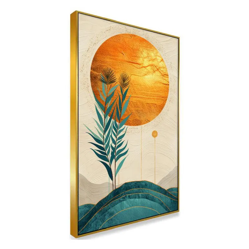 Sunset Indigo Branch Floral Canvas Wall Painting With Frame - Gold media 3