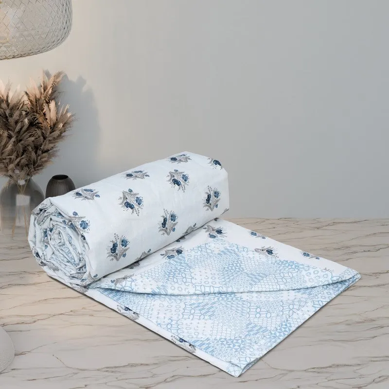 Tiny Bloom Printed Cotton Dohar (Blue,White) - 120 GSM media 4