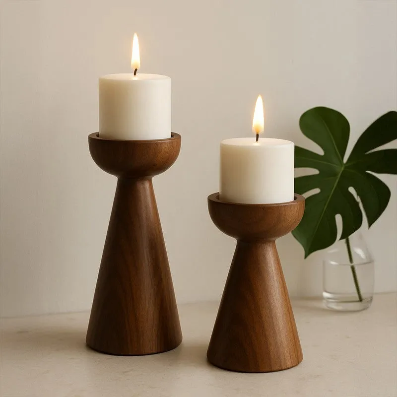 Riga Wooden Candle Stand - Set Of Two media 1