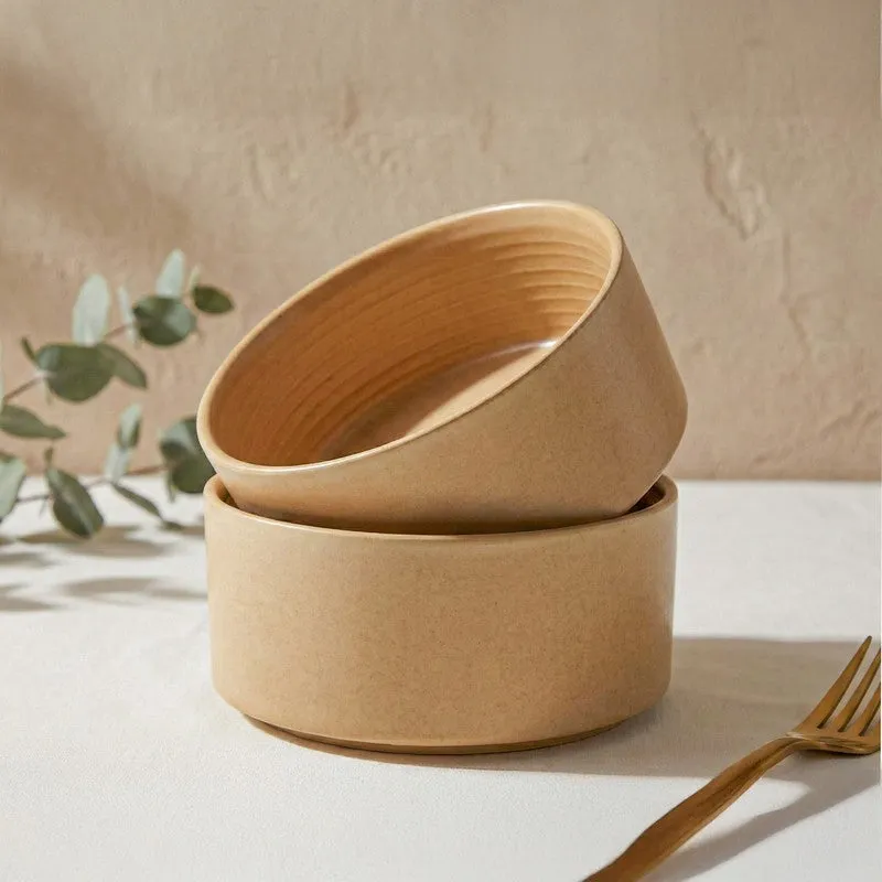 Whimsi Ceramic Soup Bowls (280 mL,Light Brown) - Set Of Two media 1