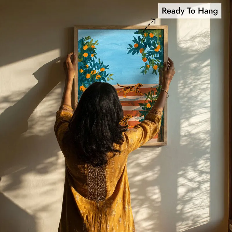 Tangerine Trees Canvas Wall Painting - Brown Frame media 8